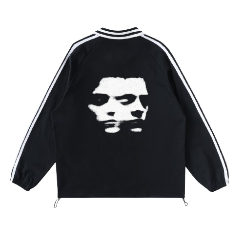 Contrast Striped Lapel Collar Sweatshirt