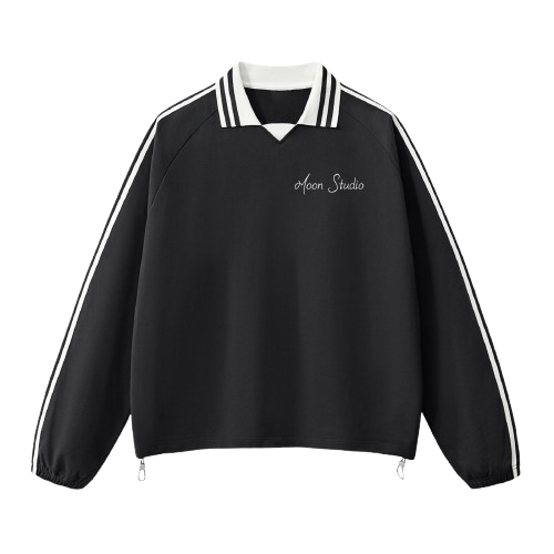 Contrast Striped Lapel Collar Sweatshirt