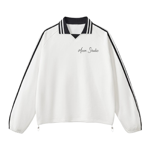 Contrast Striped Lapel Collar Sweatshirt