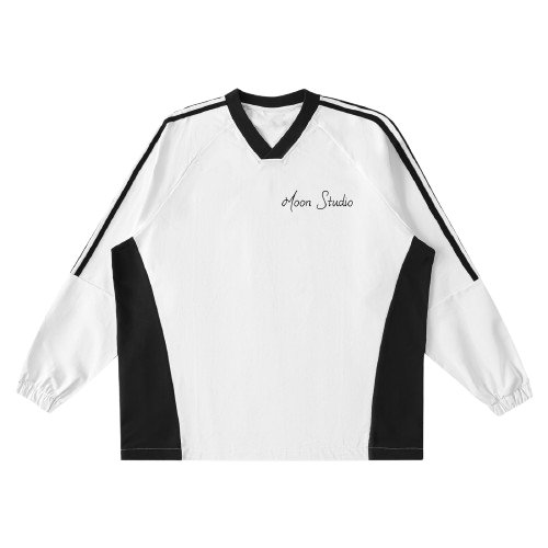 Color-Block V-Neck Long-Sleeve T-Shirt